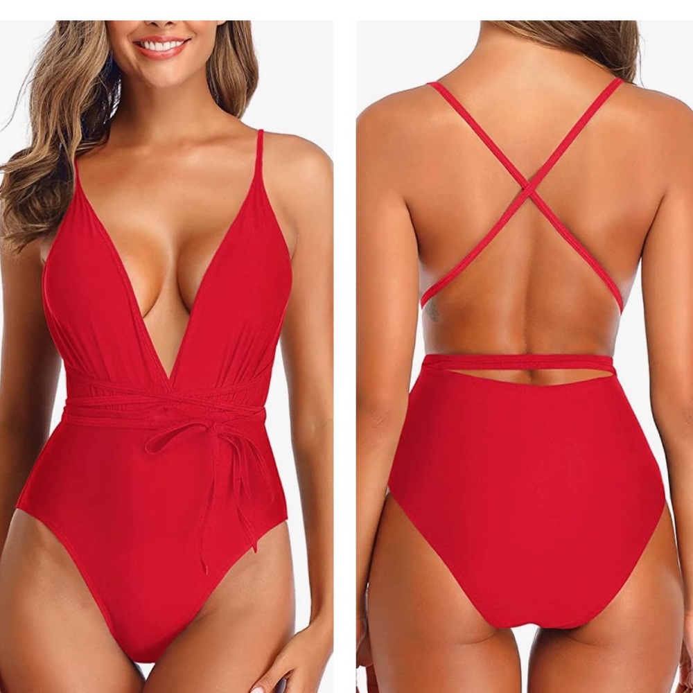 Holipick One Piece Plunge V-Neck Swimsuit M Crisscross✨